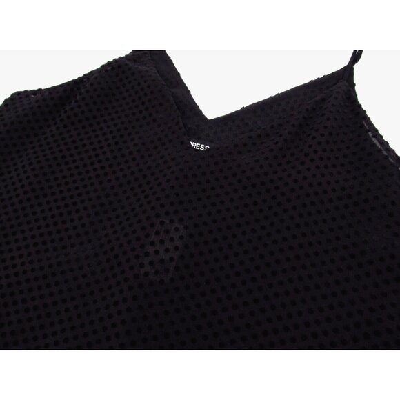 Express Black Polka Dot Cami Tank Top Womens Medium Lined Mesh Flocked Dot - Picture 9 of 10